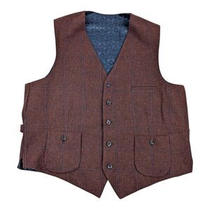 Allen Edmonds Plaid Wool Vest Waist Coat Mens XL lined with buttons pockets